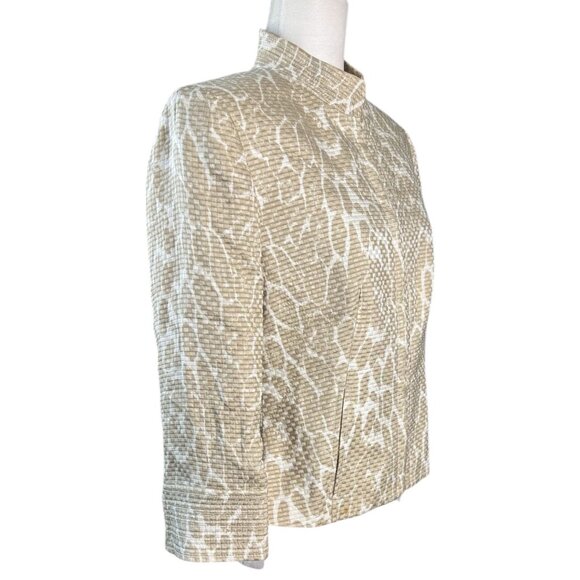 Carlisle Beige White SILK-Blend Cropped Jacket Elegant Textured Women's SZ 10 - Picture 4 of 9